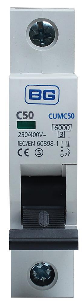BG Electrical 50A Single Pole MCB, C Curve, 6kA