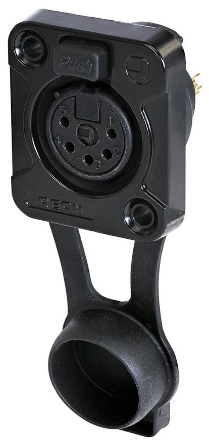 REAN - Soket Panel Depan XLR 5-Kutub, Saiz D, IP65, Hitam, Kenalan Bersalut Em