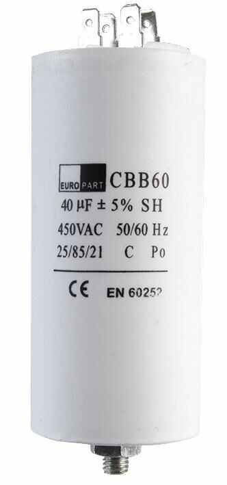 EUROPART Condensador Universal CBB60, 40µF 450V AC, para Lavadoras