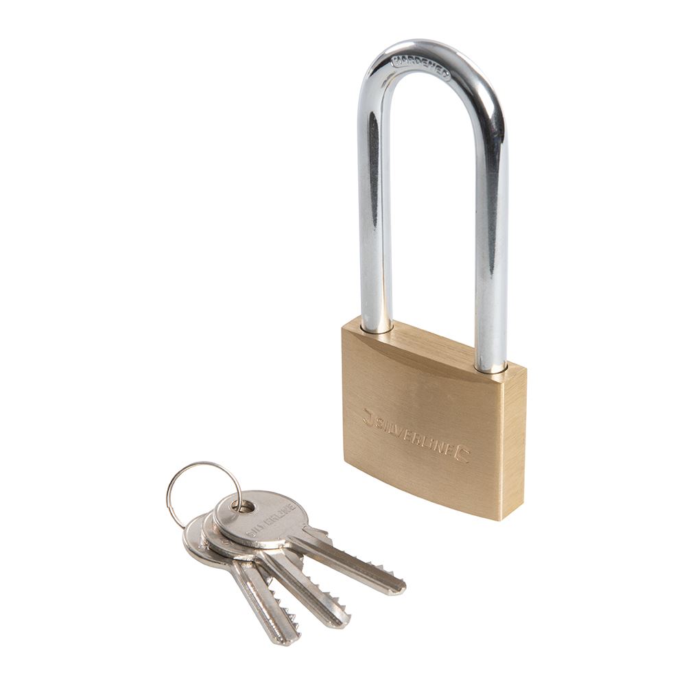 Silverline Brass Padlock with Long Shackle, 50mm