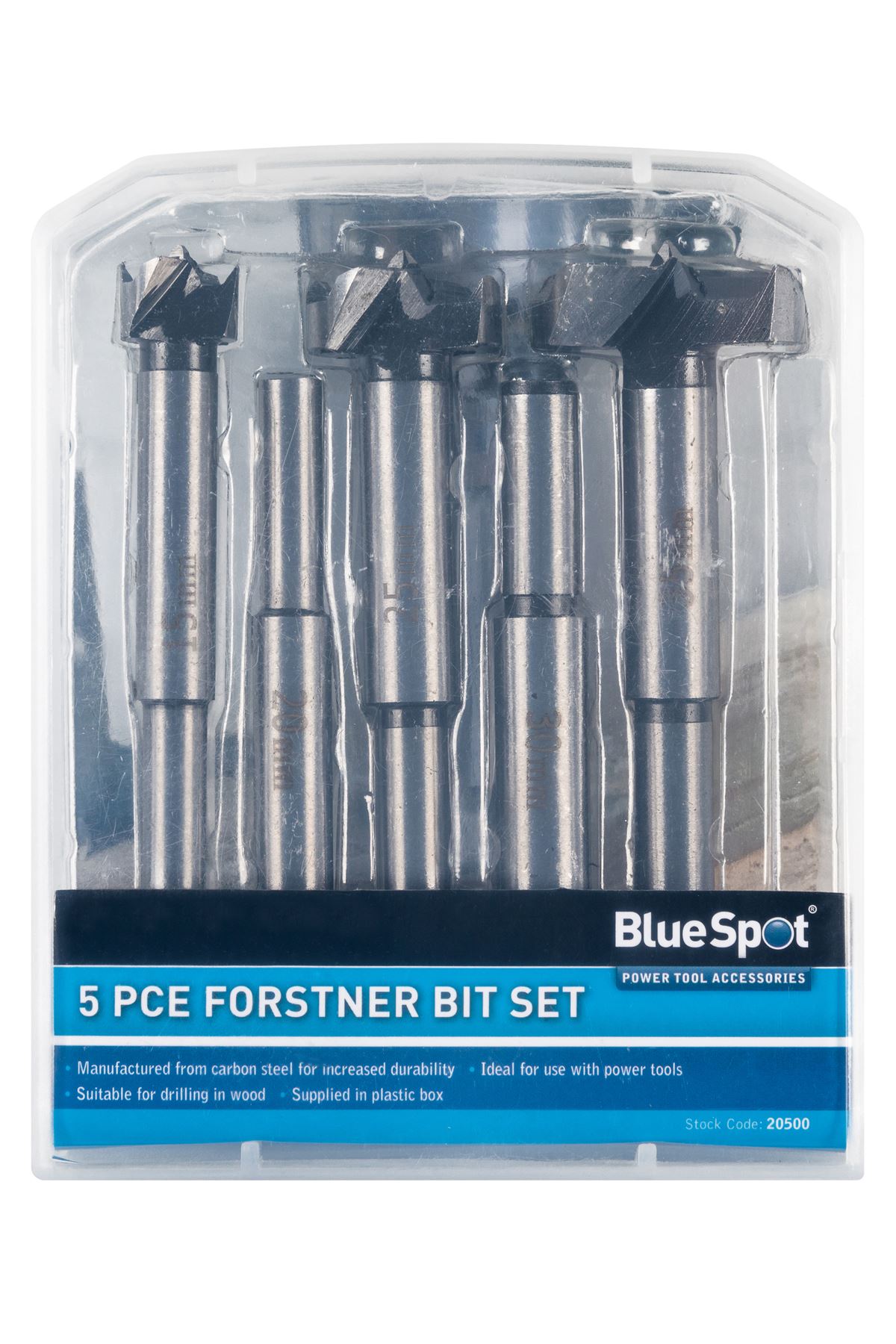 BlueSpot 5-Piece Forstner Bit Set (15-35mm), Carbon Steel
