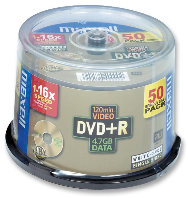 MAXELL 16x Speed DVD+R Blank Discs, Spindle of 50