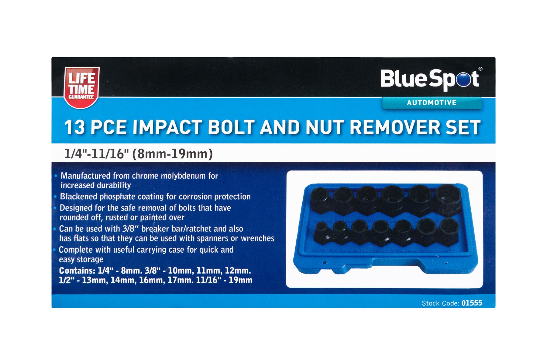 Blue Spot Tools Σετ 13 Εξαρτημάτων για Βίδες και Γάζια (8mm-19mm) - Με Αντοχή Σ