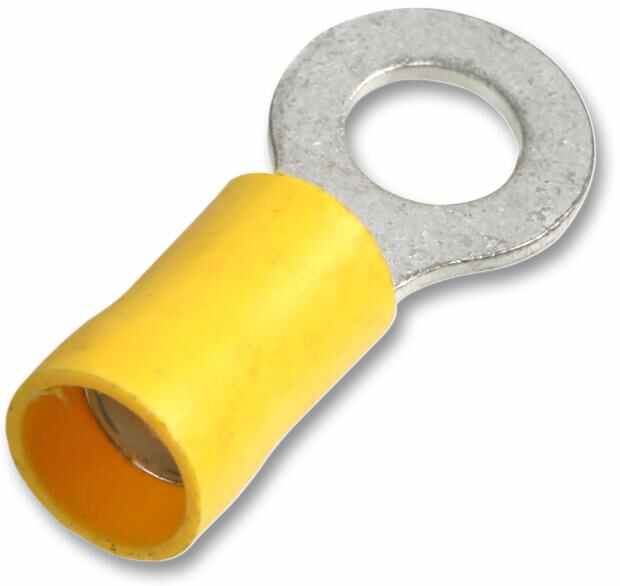 PRO POWER Ring Crimp Terminal, Yellow, 6.0mm, 48A, 100 Pack