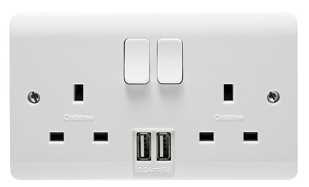 Crabtree Instinct - Socad Dúbailte Lasctha 2-Ghaeilge le 2 Socad USB