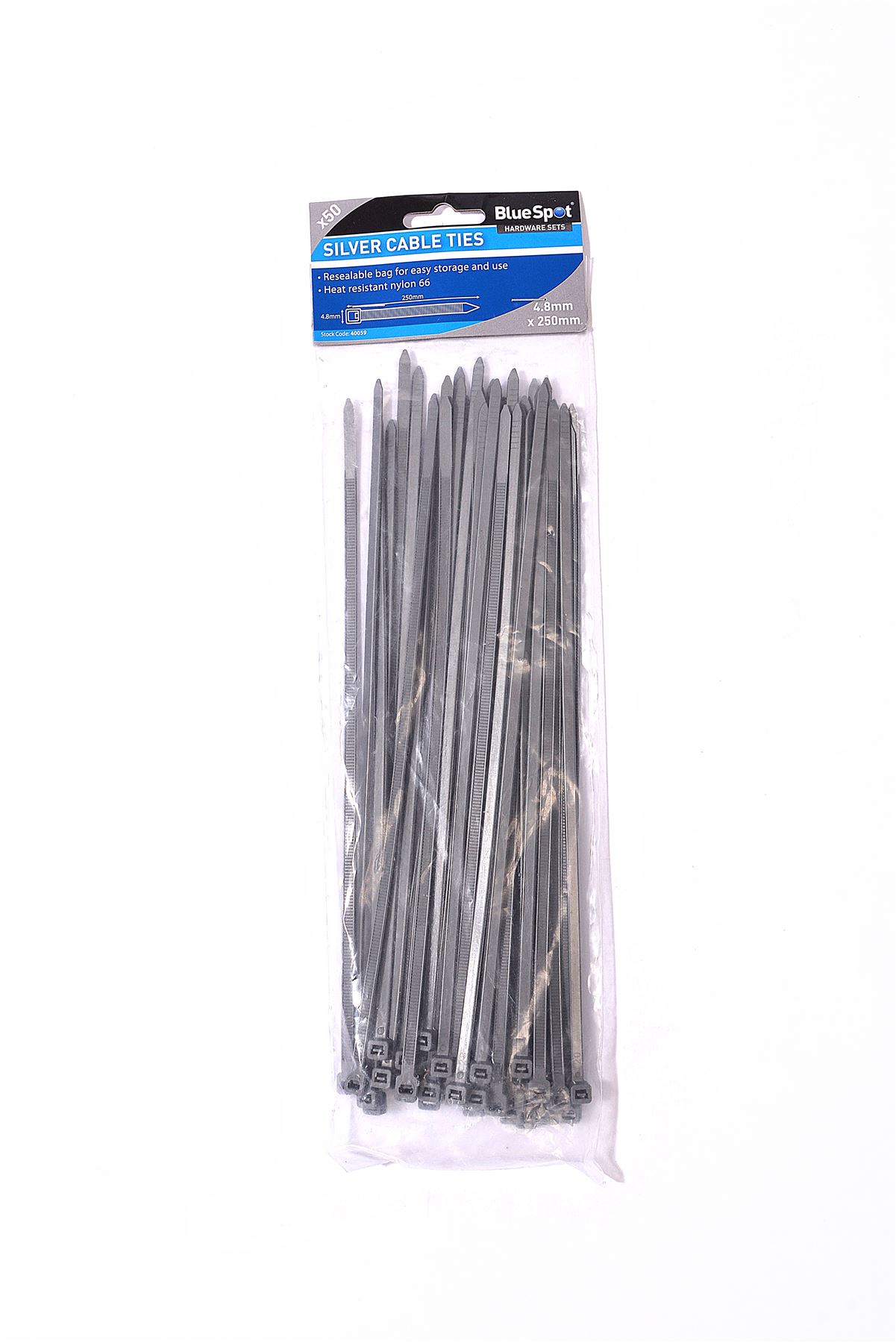 Blue Spot 50-Piece 4.8mm x 250mm Heavy-Duty Nylon Cable Ties