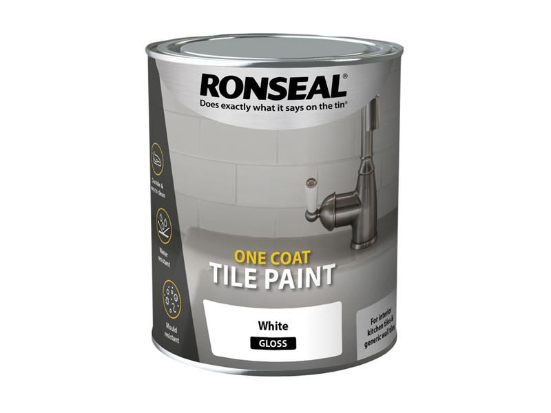 Ronseal One Coat Tile Paint, White Gloss, 750ml