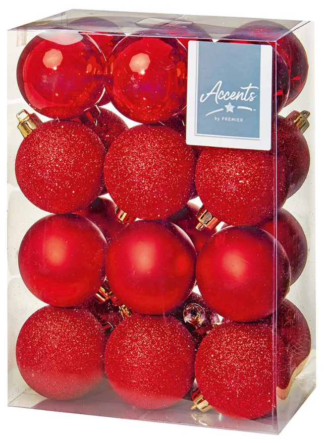 RARAION - Baubles Nollag Dearga 60mm, Pacáiste de 24