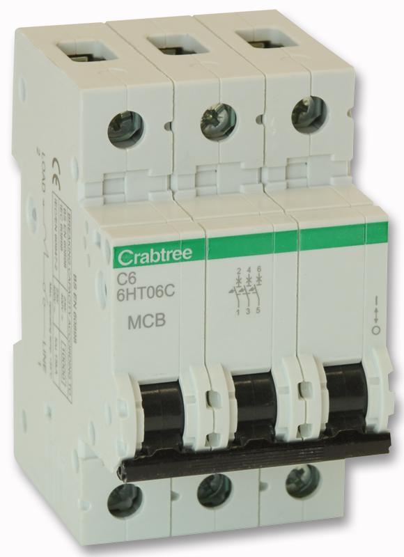 CRABTREE 6A TP MCB, C Curve 10kA, 3-Pole
