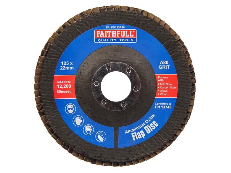 Faithfull Aluminium Oxide Flap Disc, 125 x 22mm, 80 Grit
