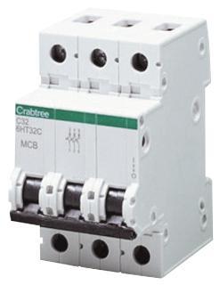 CRABTREE 32A Mini Circuit Bhristeoir 3-Chró, Cineál C, 10kA, 415V