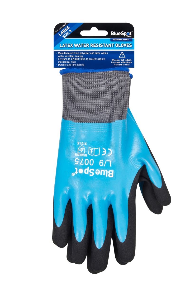 Blue Spot Tools Latex Water Resistant Gloves - Large