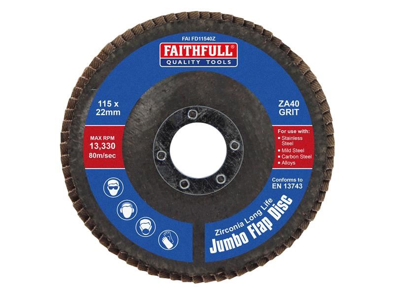 Faithfull Zirconia Abrasive Jumbo Flap Disc A40, 115mm, 40 Grit