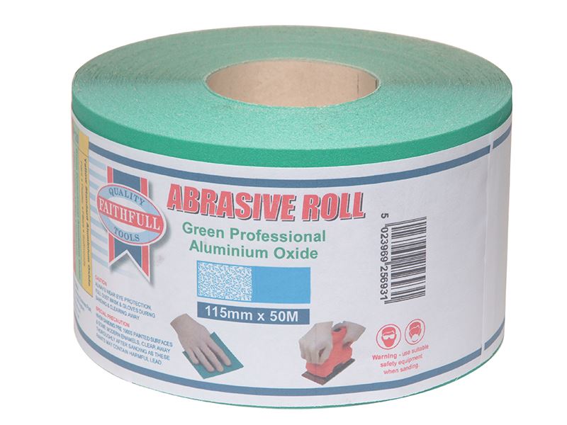 Faithfull Aluminium Oxide Sanding Paper Roll, Green, 115mm x 50m, 120 Grit