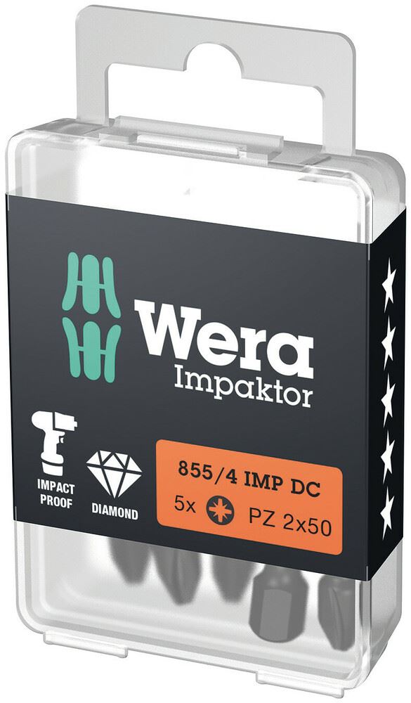 Wera 855/4 IMP DC PZ DIY Impaktor Bits, PZ 2 x 50mm, 5 Pack
