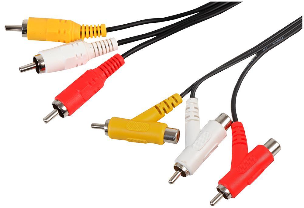 Pro Signal RCA Male to Stackable RCA Lead, 2m, Black, 3x Stereo