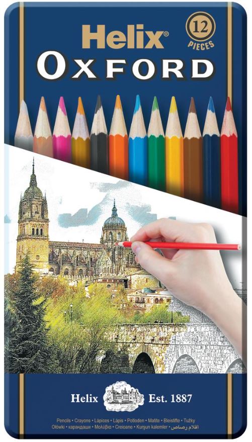 HELIX Pack de 12 Lápices de Colores Premium en Lata Metálica