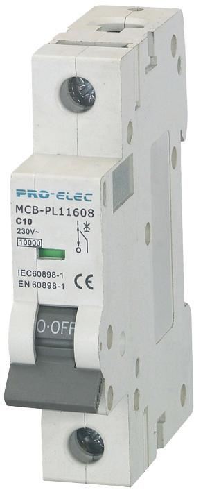 PRO ELEC 10A 싱글폴 C형 MCB, 10kA, 230V
