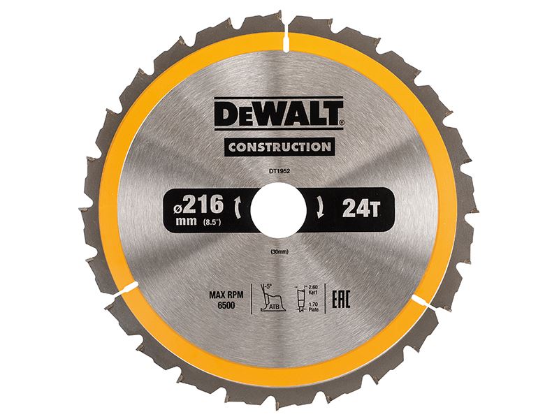 DEWALT Construction - Λεπίδα Κυκλικού Πριονιού 216mm x 30mm, 24 Δόντια ATB/Neg