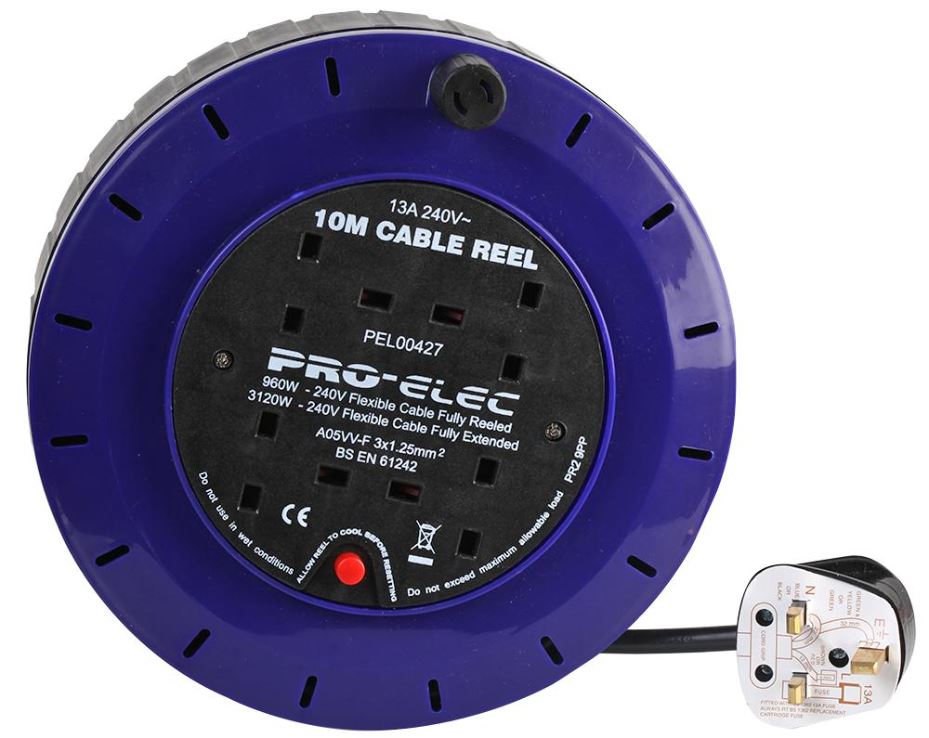 PRO ELEC 4-Gang Cassette Reel, 13A, 10m