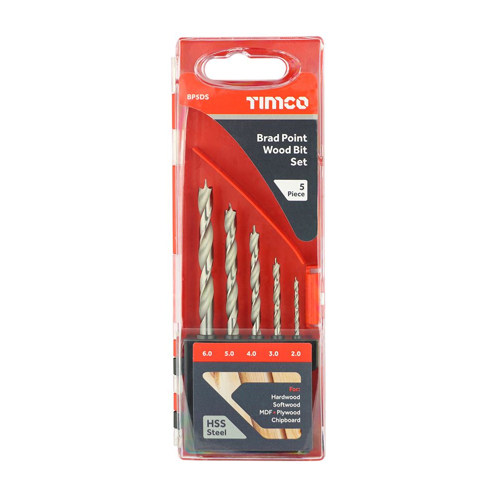 Jeu de mèches à bois à pointe Brad Timco, HSS, 5 pièces (2-6mm)