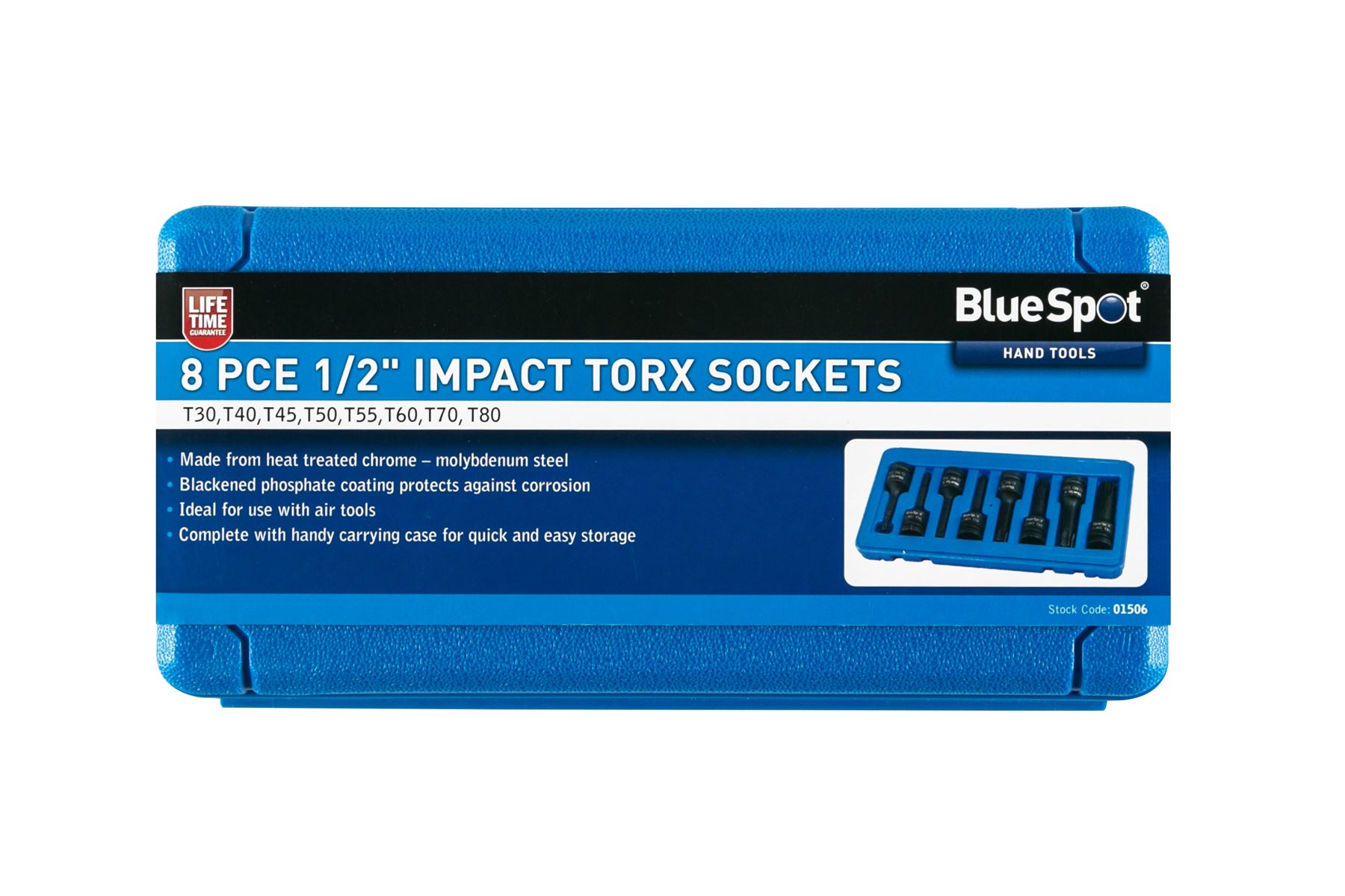 Blue Spot Tools Juego de 8 Vasos Torx de 1/2'' para Impacto (T30-T80)