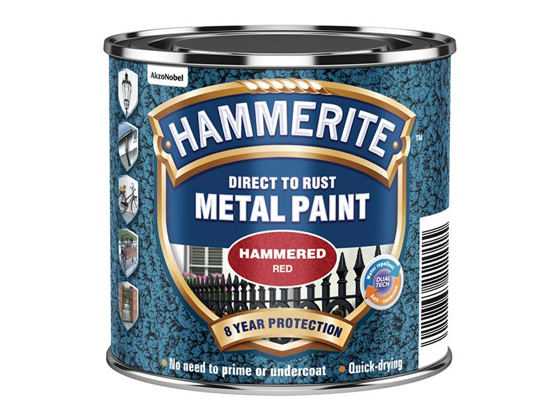 Hammerite Direct to Roest Verf - Rood, Hamerslag Effect, 250ml