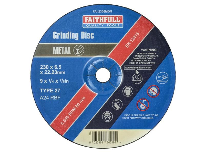 Faithfull Disque de meulage déprimé pour métal, 230mm x 6,4mm x 22,23mm