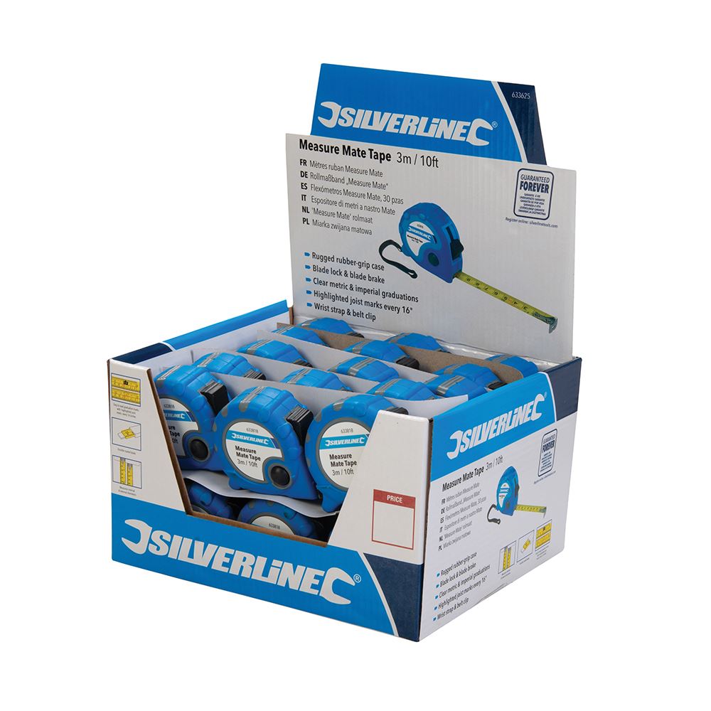 Silverline Measure Mate Maßband-Anzeigekasten - 30 Stück 3m / 10ft x 16mm
