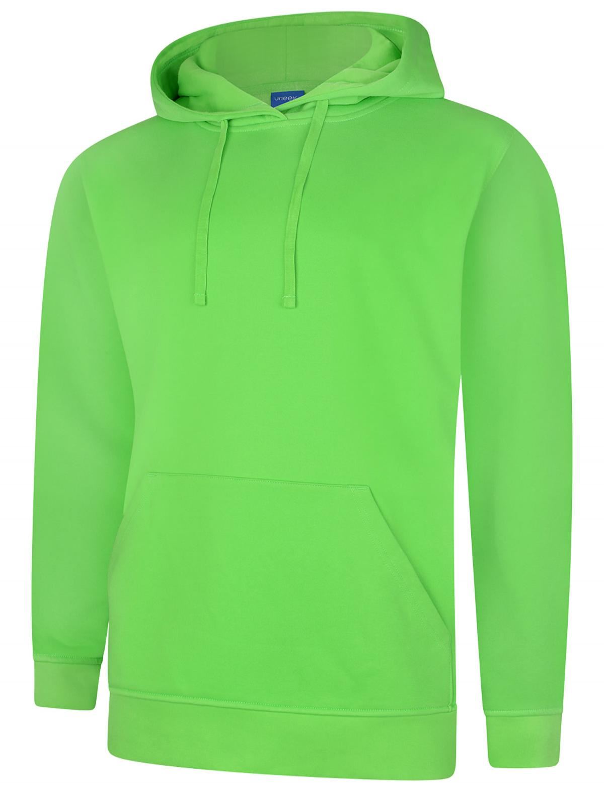 Uneek Unisex Deluxe Hooded Sweatshirt, 60% Cotton, Lime, Size L