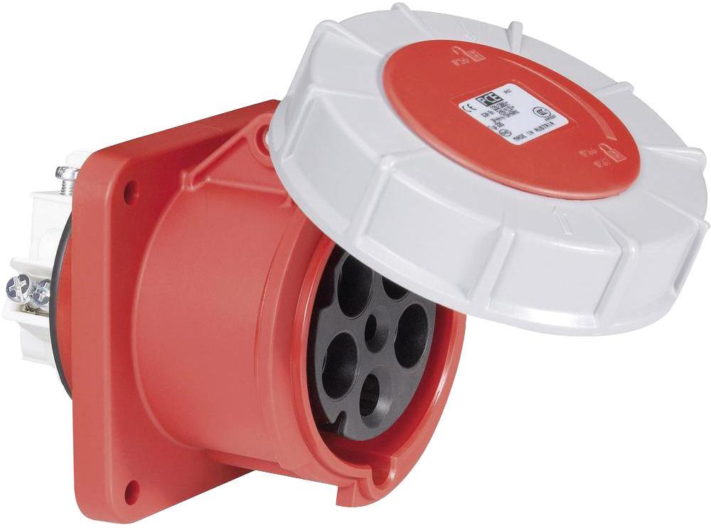 PCE 63A 400V CEE Panel Socket, 3P+N+E, Red, IP67