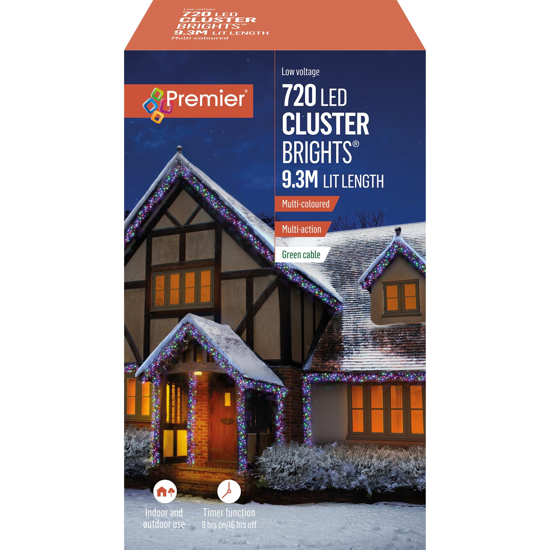 Premier Decorations 720 LED Multikleurige Kerstclusterlampen met Timer, 9.3m