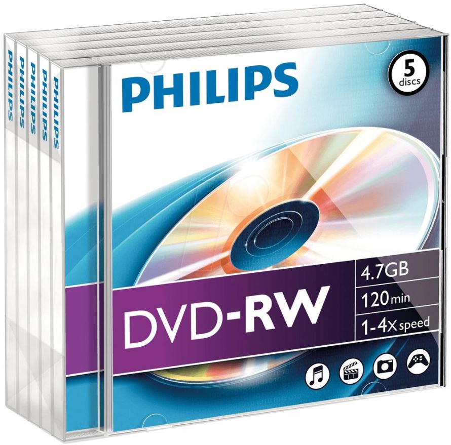 PHILIPS - 5 Pek DVD-RW 4x Kelajuan dalam Kotak Jewel