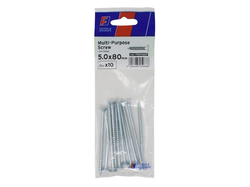 ForgeFix Multi-Purpose Pozi Screws CSK ST ZP 5.0x80mm Pack of 10