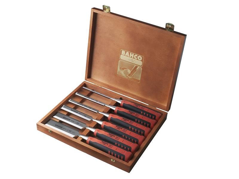 Bahco 424P-S6 Bevel Edge Chisel Set, 6-Piece in Wooden Box