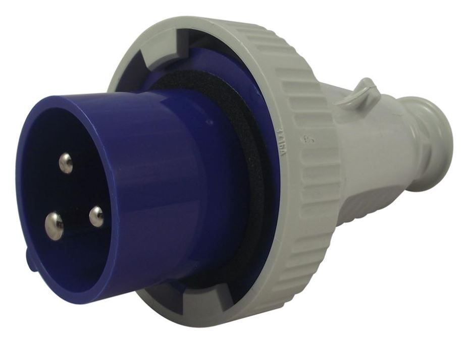 WALTHER 16A Cable Mount CEE Plug, 2P+E, Blue, IP67