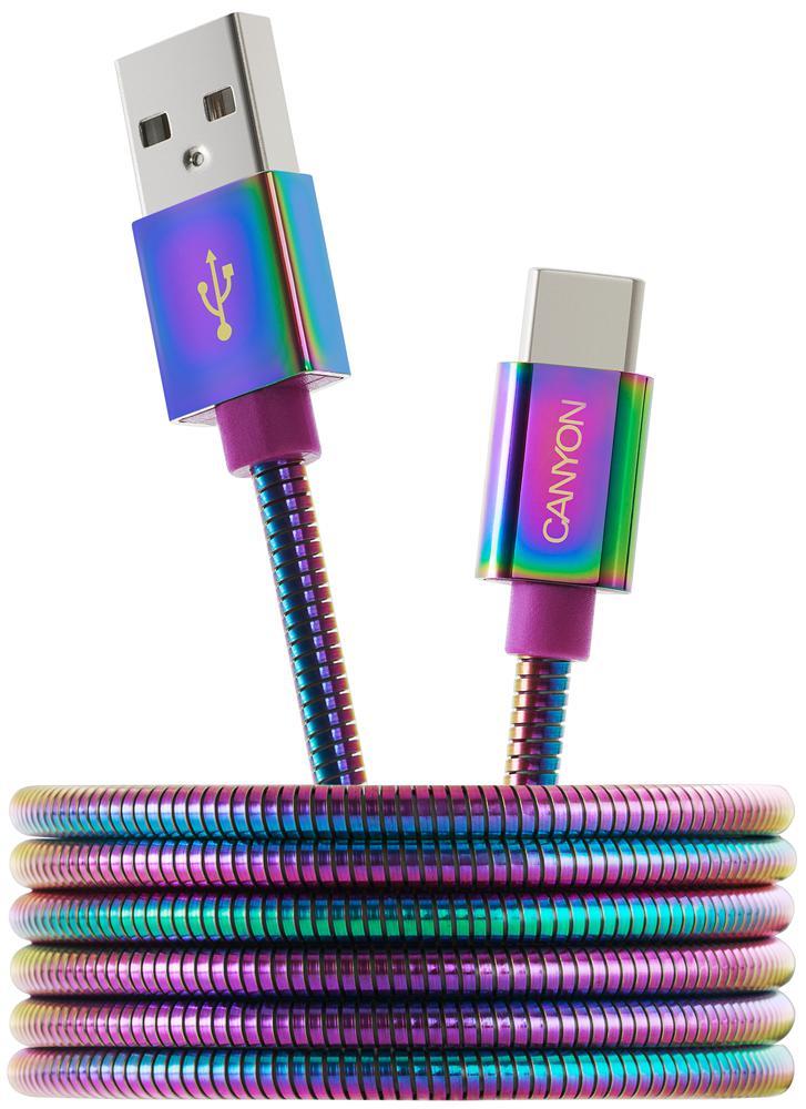 Canyon USB A naar USB-C Rainbow Oplaad- en Sync Kabel, 1.2m