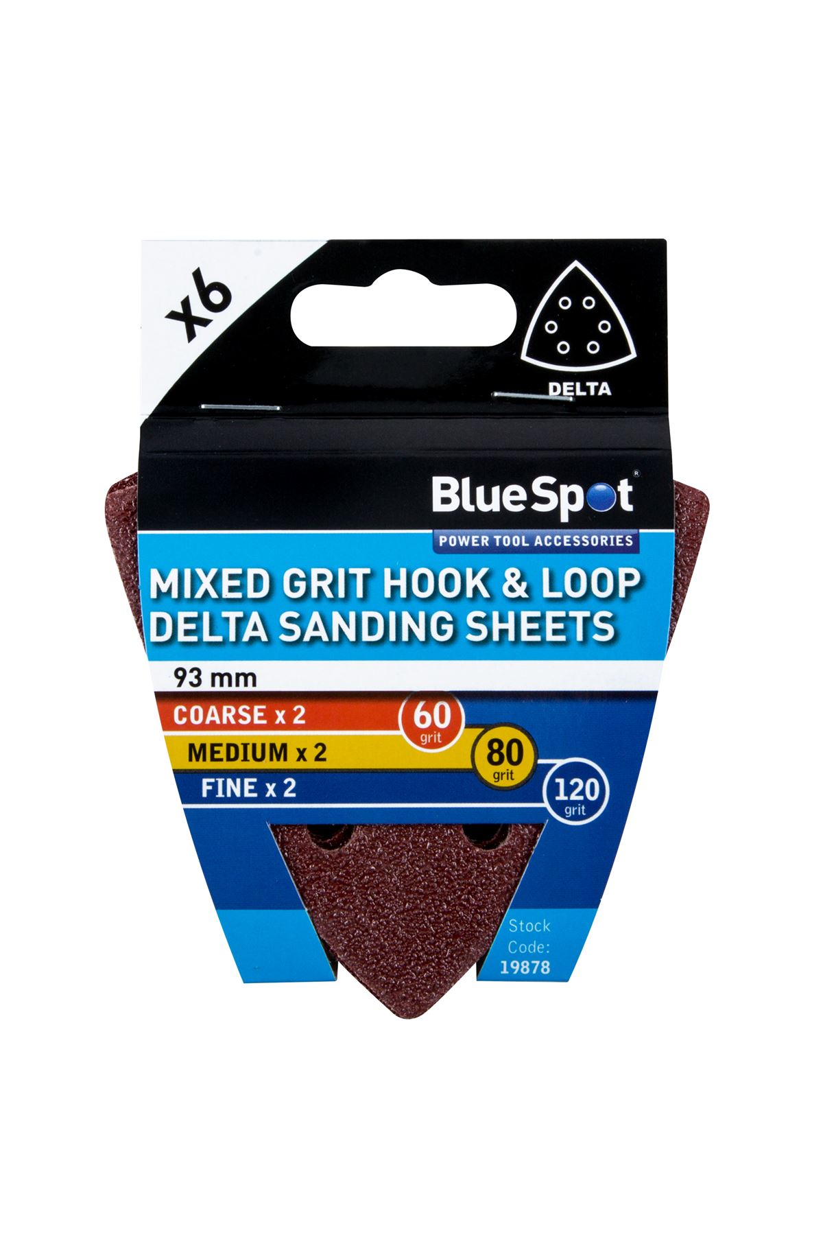 Blue Spot Tools Paquete de 6 Hojas de Lija Delta Mixtas 93mm