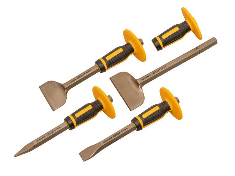 Roughneck 4-Piece Bolster & Chisel Set with Non-Slip Guards