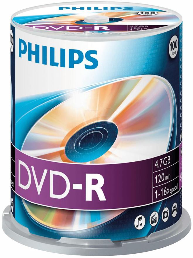 Philips 16x Speed DVD-R Blank Discs, 100-Pack