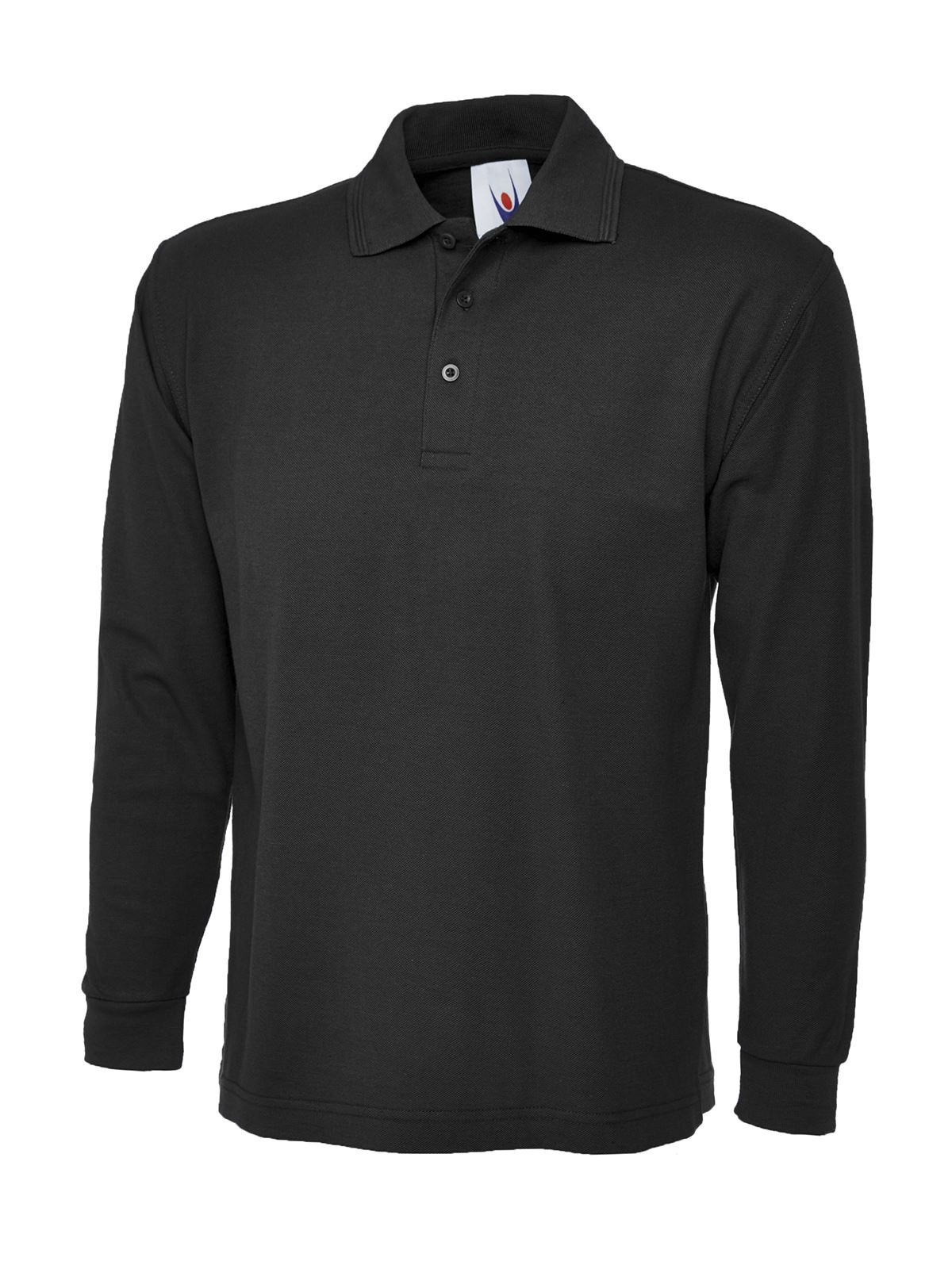 Uneek Unisex Longsleeve Poloshirt - 50% Polyester, 50% Cotton - Black - XS