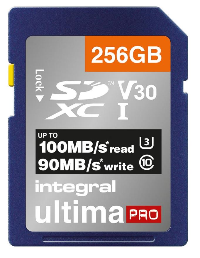 Integral UltimaPro 256GB SDHC UHS U3 V30 Memory Card, 100MB/s