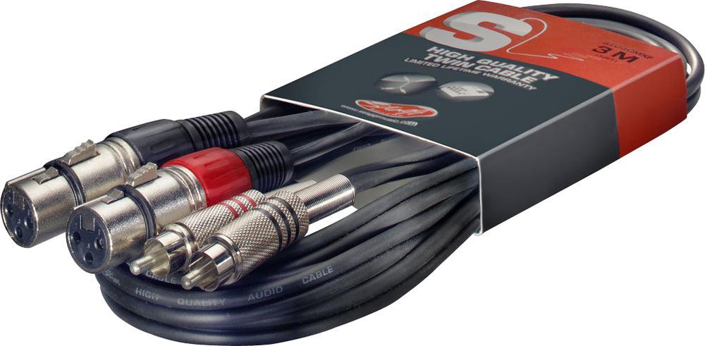 STAGG - Kabel Twin RCA Lelaki ke Twin XLR Perempuan 3m Hitam