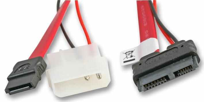 AKASA - Kabel Kuasa + Data 7 Pin SATA & 4 Pin Molex ke 13 Pin Mini SATA, 40cm