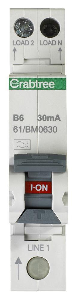 RCBO Monomodulo CRABTREE 6A 30mA, Curva di Intervento B