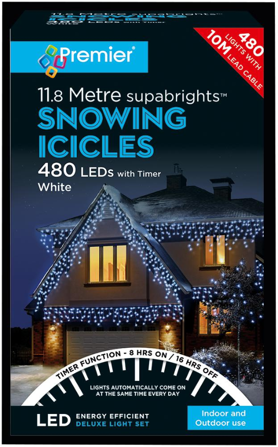Raraion 480 LED Snowing Icicle White Lights with Timer