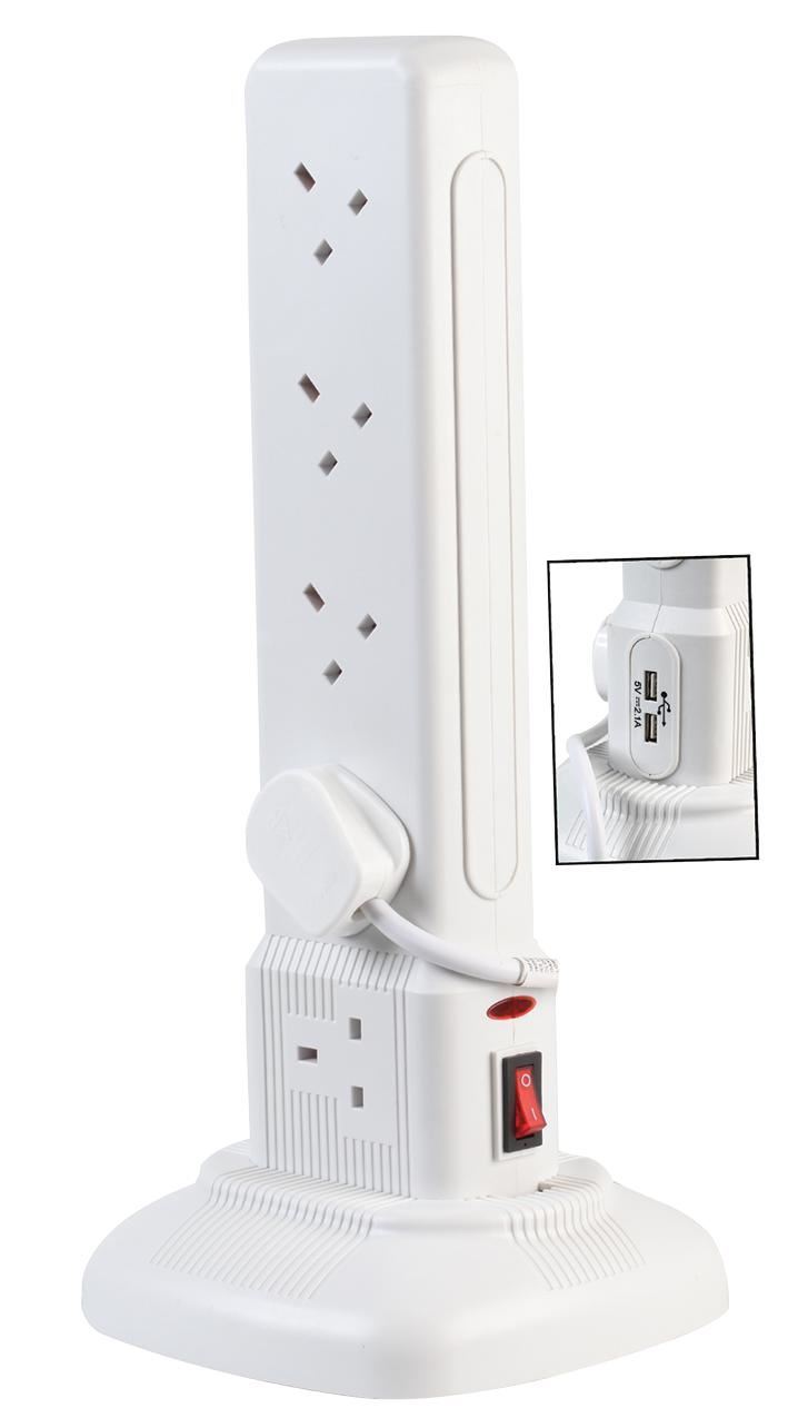 Pro Elec Regleta 10 Enchufes con USB, 2m, Blanco