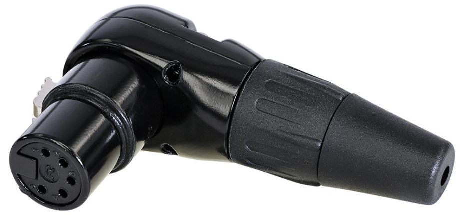 REAN Conector XLR Hembra Angulo Recto 5 Polos, Negro, Zinc, Contactos Dorados