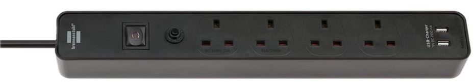BRENNENSTUL Ecolor FB Prolunga con 4 Prese e USB, 3m, Nero