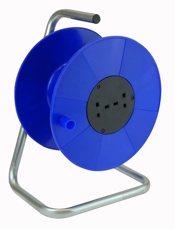 PRO ELEC 240V Empty Cable Reel with Twin 13A Sockets, 50m Capacity